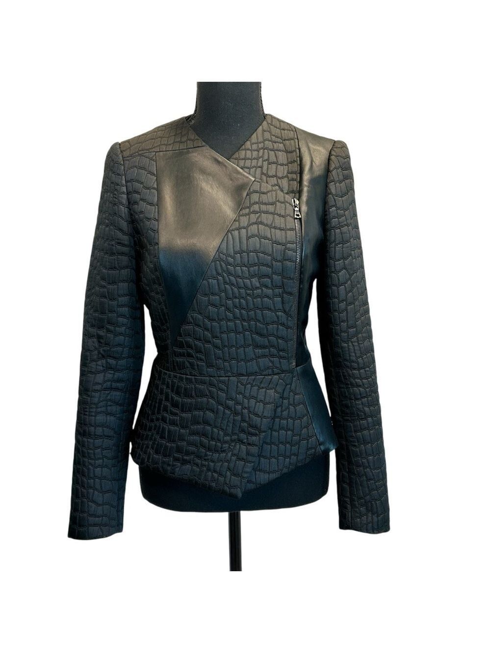 Judith & Charles black croc embossed leather asymmetrical blazer jacket Sz 4